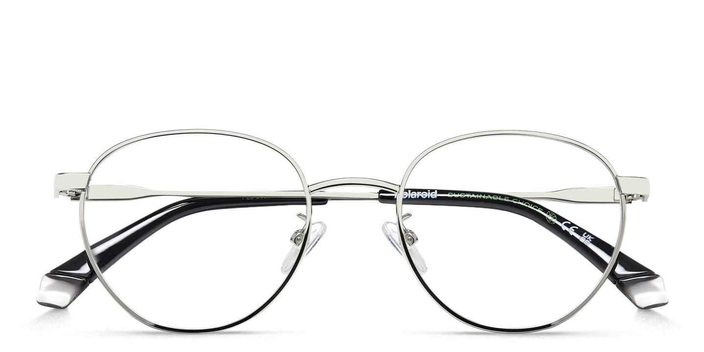 Polaroid Logo Unisex Round Eyeglasses in Silver – Product Photo 2