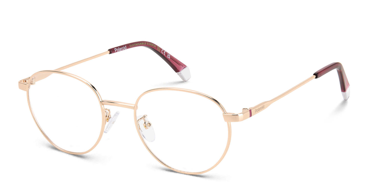 Polaroid Logo Unisex Round Eyeglasses in Rose Gold – Product Photo 1