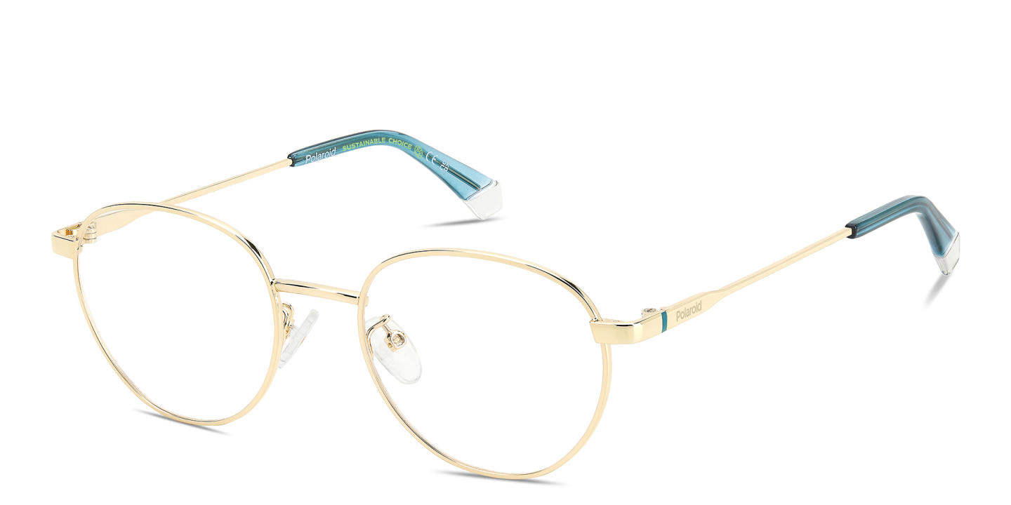 Polaroid Logo Unisex Round Eyeglasses in Polished Gold – Product Photo 1