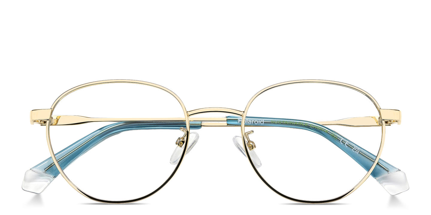 Polaroid Logo Unisex Round Eyeglasses in Polished Gold – Product Photo 2