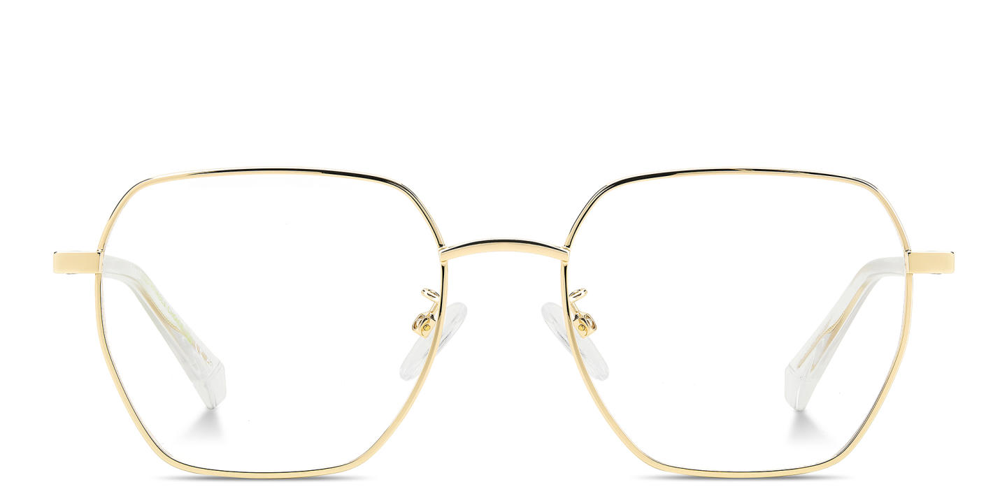 Shop Polaroid Logo Square Eyeglasses in Gold online.
