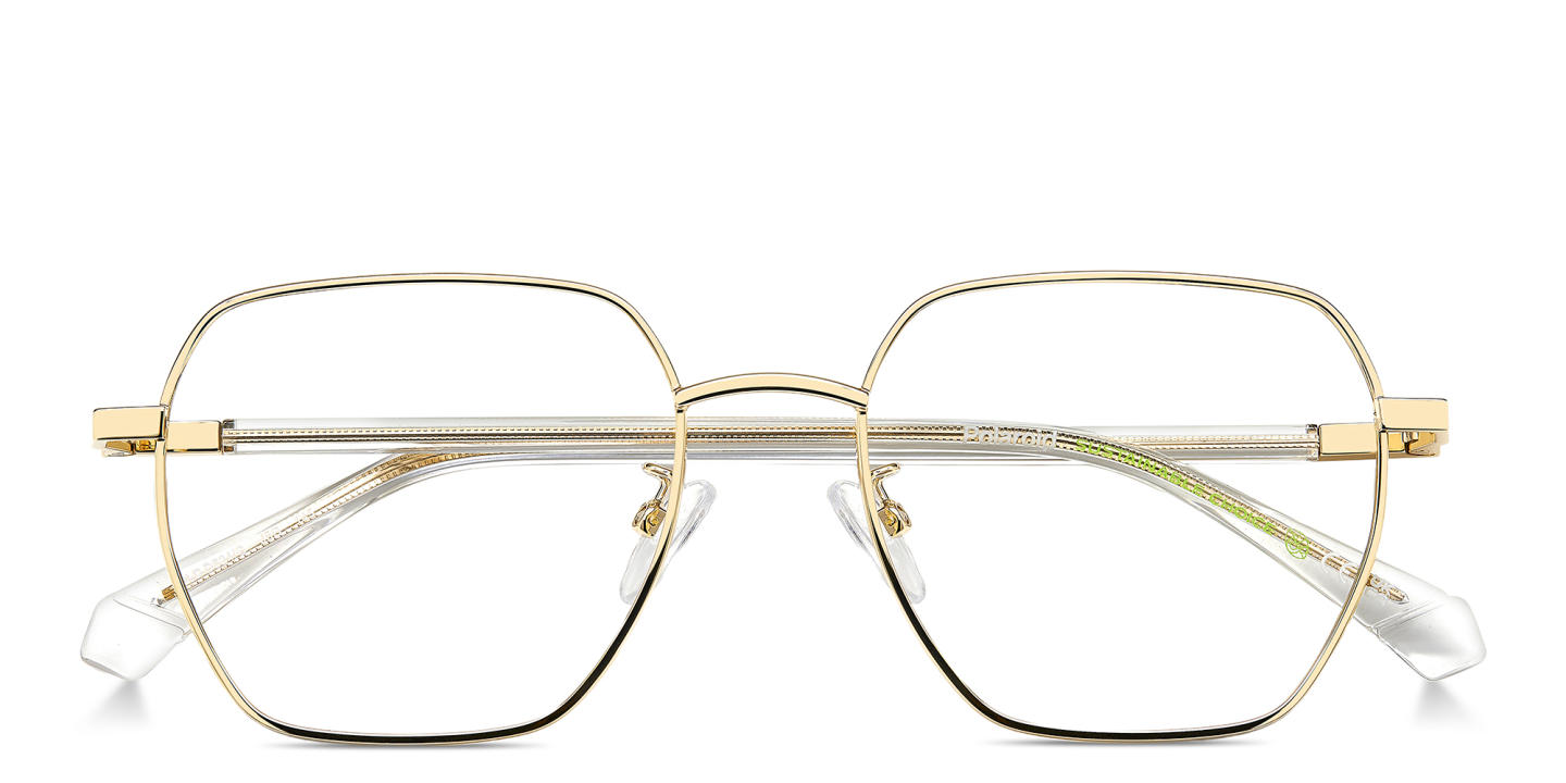 Shop Polaroid Logo Square Eyeglasses in Gold online.