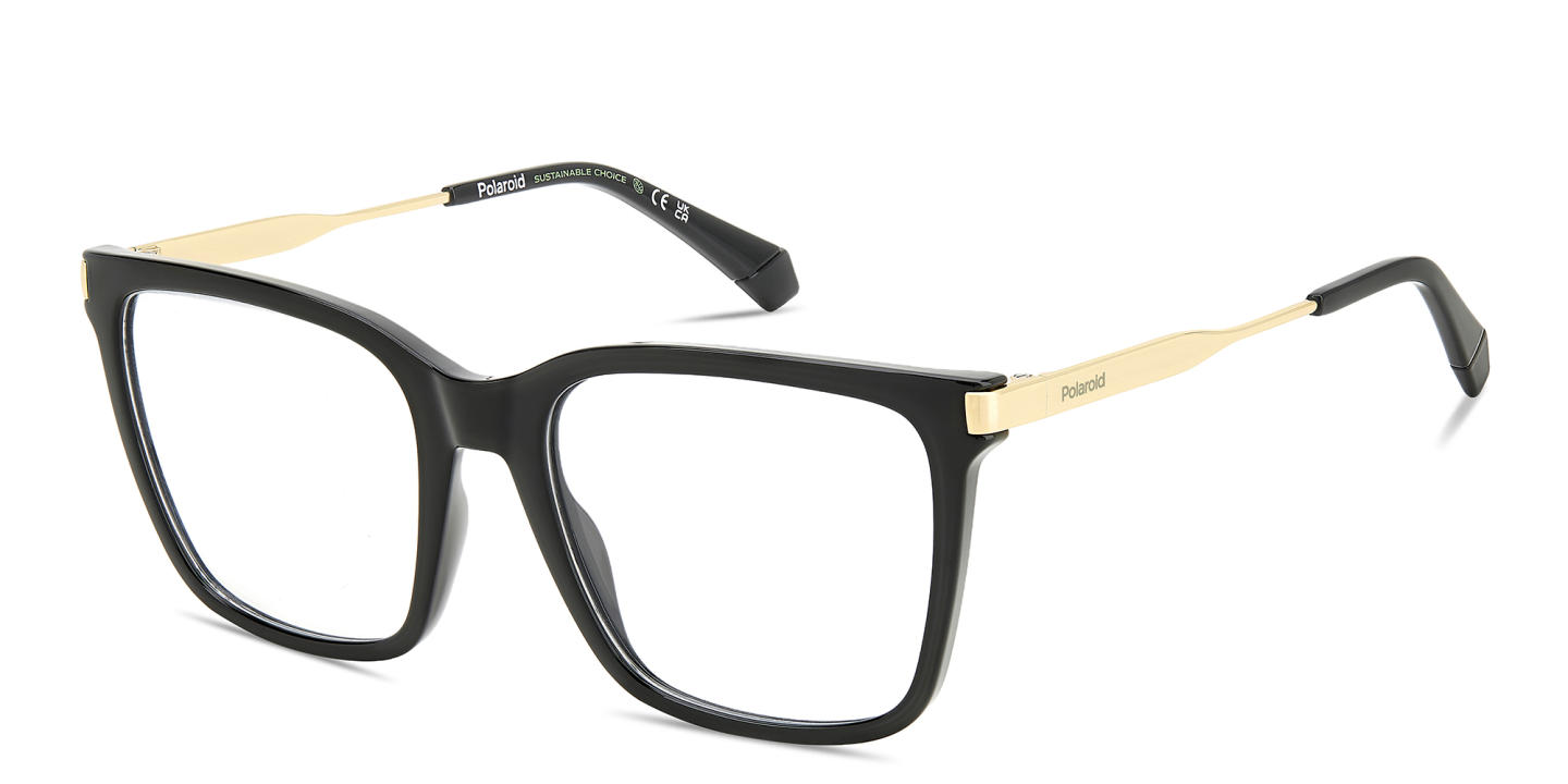 Shop Polaroid Logo Unisex Square Eyeglasses in Black online.