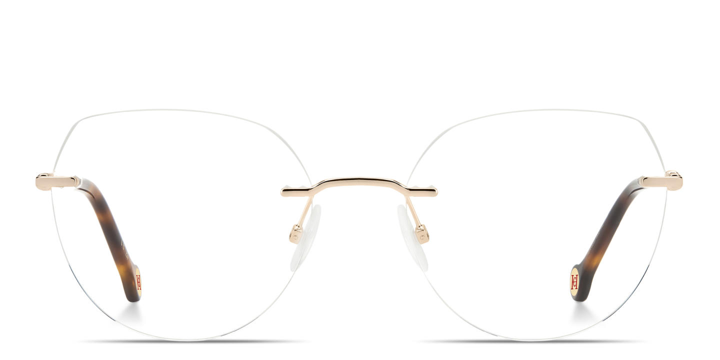 Carolina Herrera Logo Rimless Cat-Eye Eyeglasses in Rose Gold – Product Photo 0