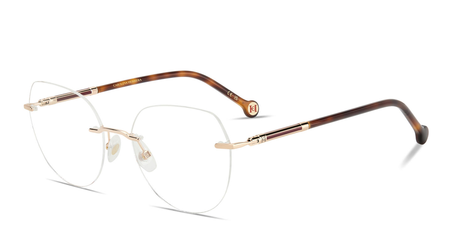 Carolina Herrera Logo Rimless Cat-Eye Eyeglasses in Rose Gold – Product Photo 1