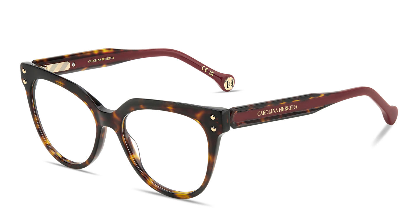 Carolina Herrera Logo Cat-Eye Eyeglasses in Havana – Product Photo 1