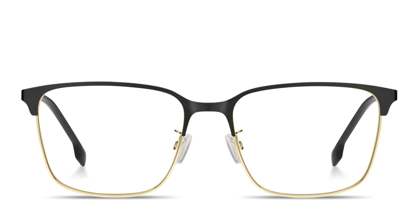 Shop Hugo Boss Logo Rectangle Eyeglasses in Gold online.