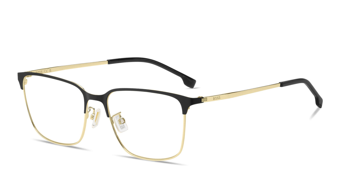 Shop Hugo Boss Logo Rectangle Eyeglasses in Gold online.