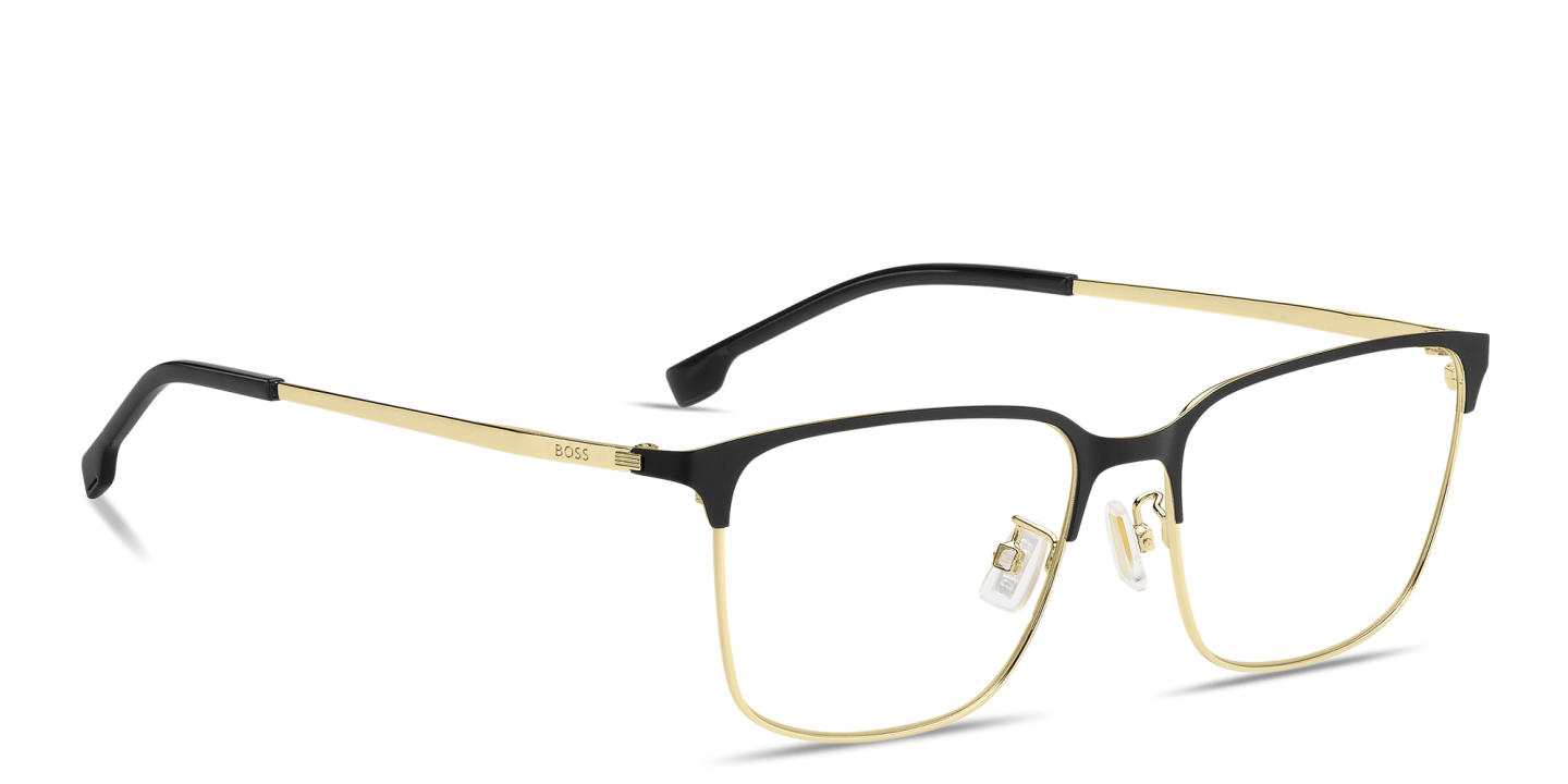 Shop Hugo Boss Logo Rectangle Eyeglasses in Gold online.