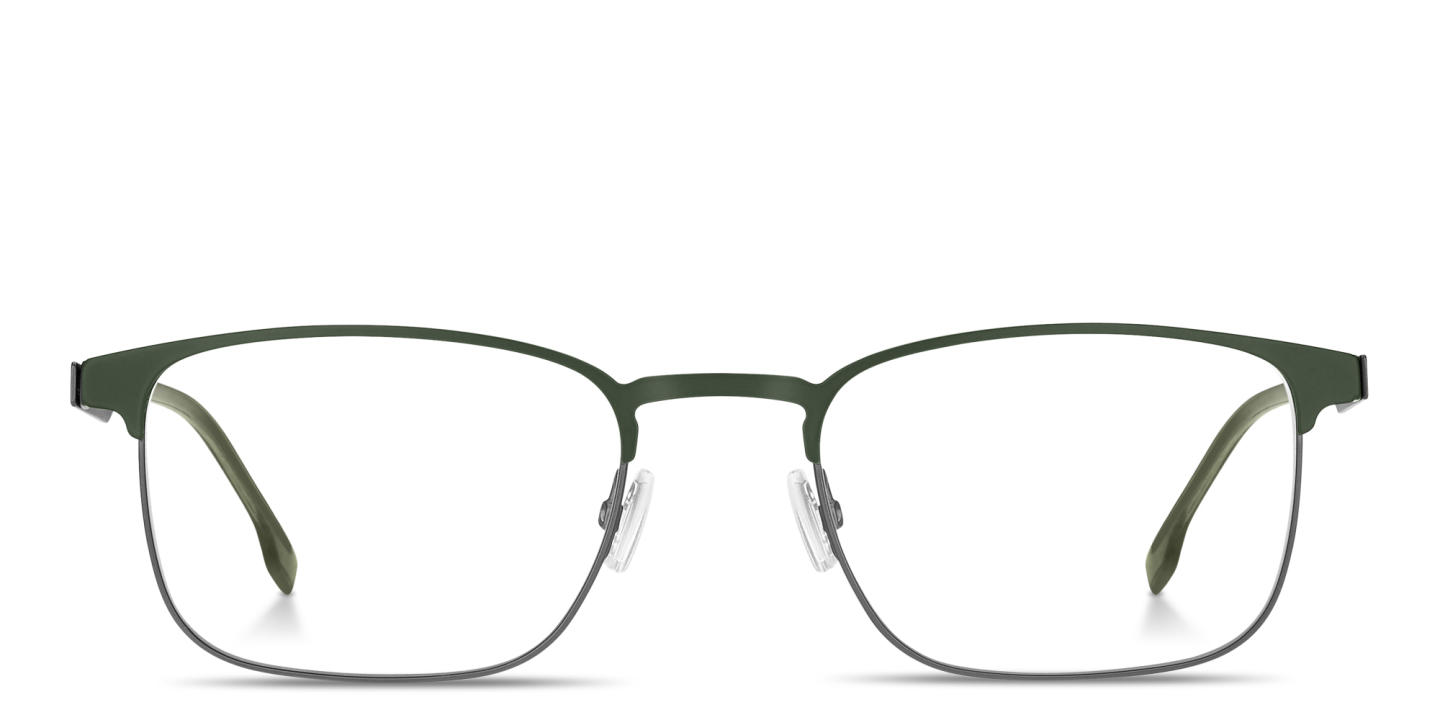 Shop Hugo Boss Logo Rectangle Eyeglasses in Green online.