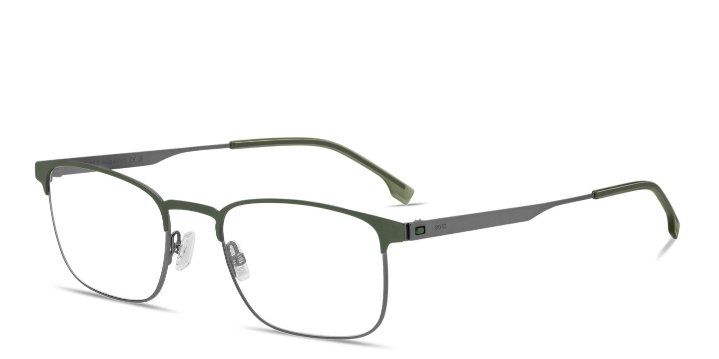 Shop Hugo Boss Logo Rectangle Eyeglasses in Green online.