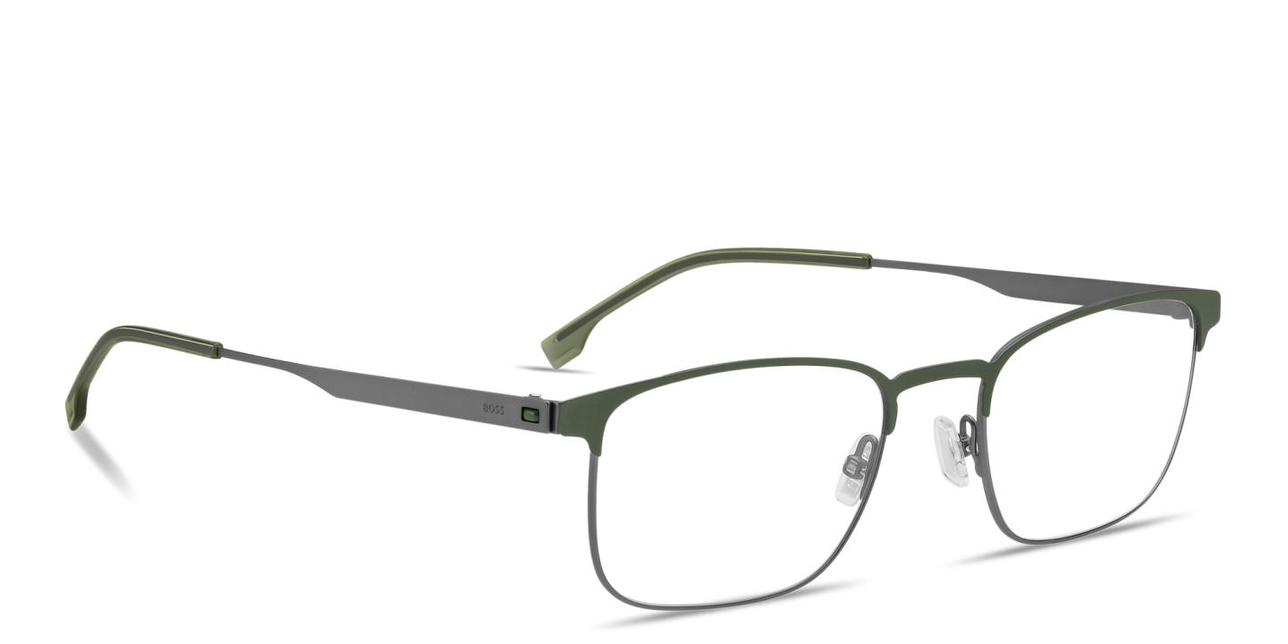 Shop Hugo Boss Logo Rectangle Eyeglasses in Green online.