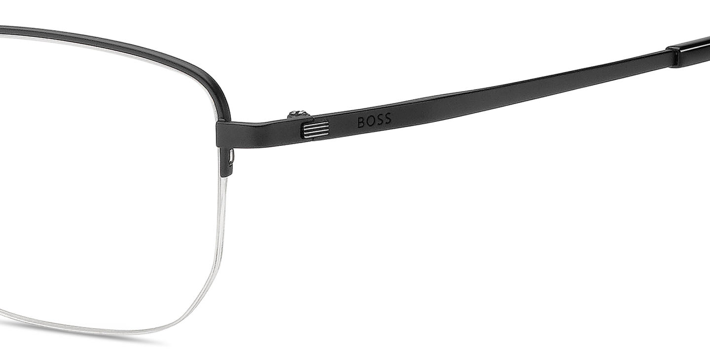 Shop Hugo Boss Logo Half-Rim Rectangle Eyeglasses in Black online.
