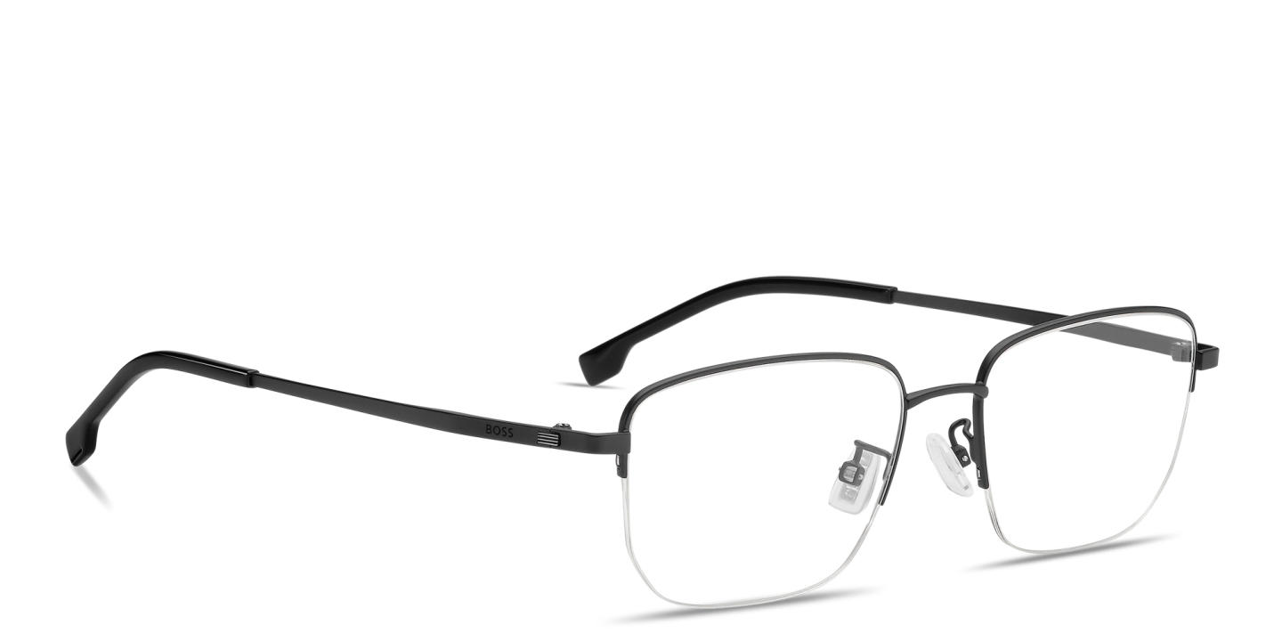 Shop Hugo Boss Logo Half-Rim Rectangle Eyeglasses in Black online.