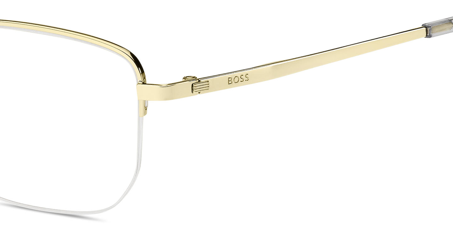 Shop Hugo Boss Logo Half-Rim Rectangle Eyeglasses in Gold online.