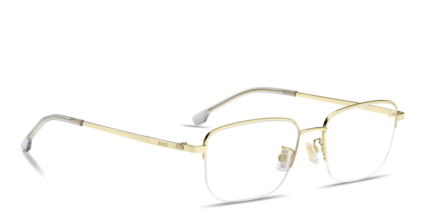 Shop Hugo Boss Logo Half-Rim Rectangle Eyeglasses in Gold online.