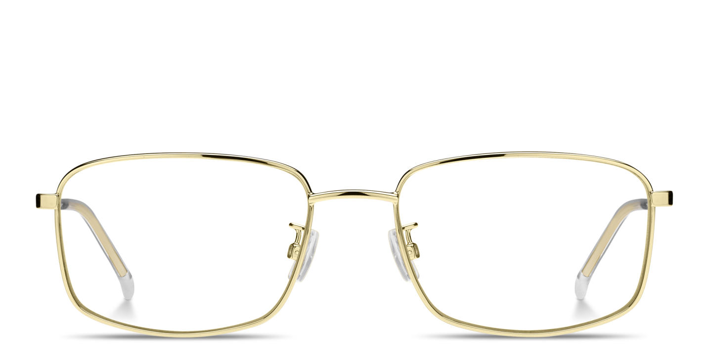 Shop Hugo Boss Logo Rectangle Eyeglasses in Gold online.