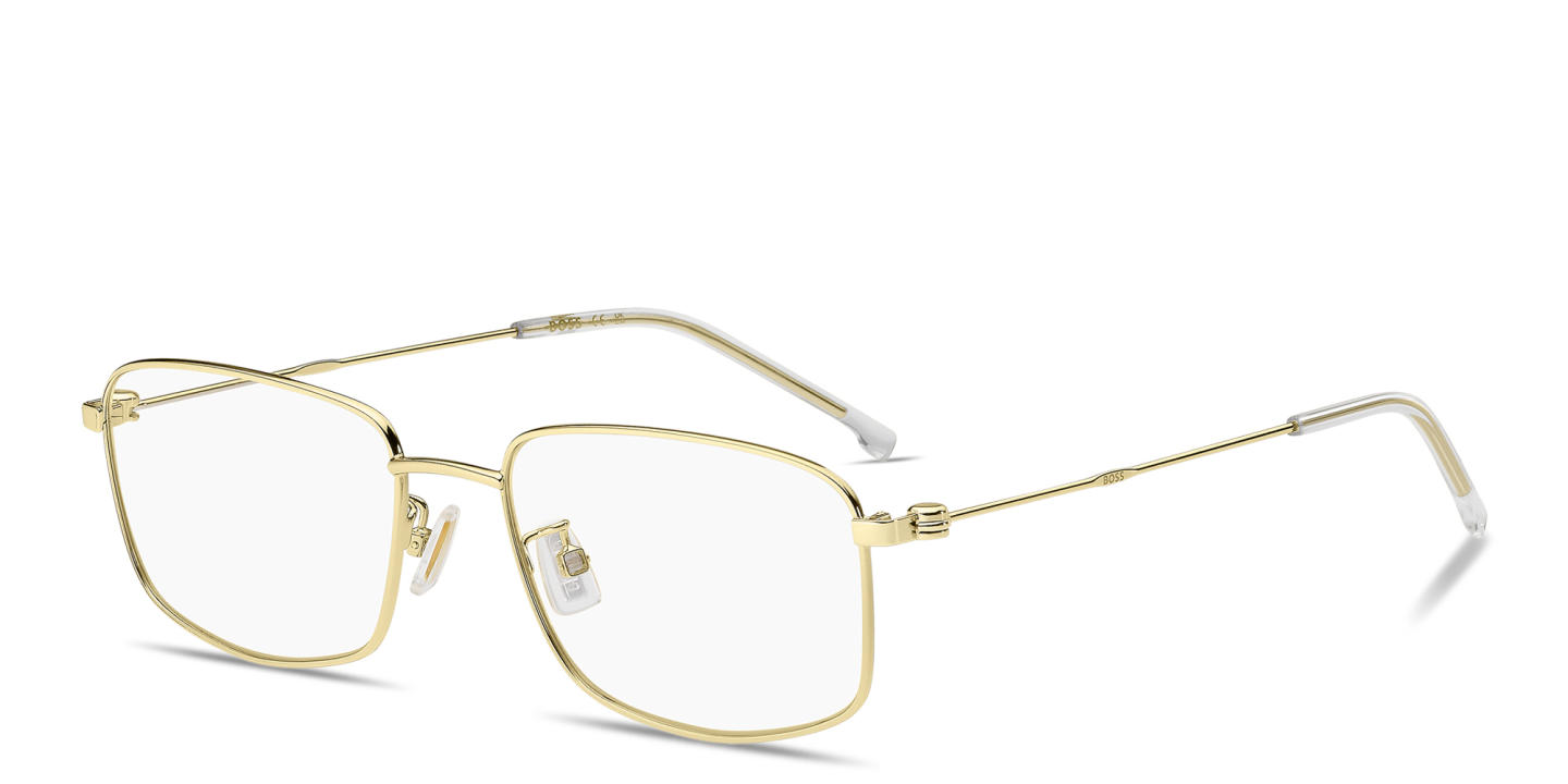 Shop Hugo Boss Logo Rectangle Eyeglasses in Gold online.