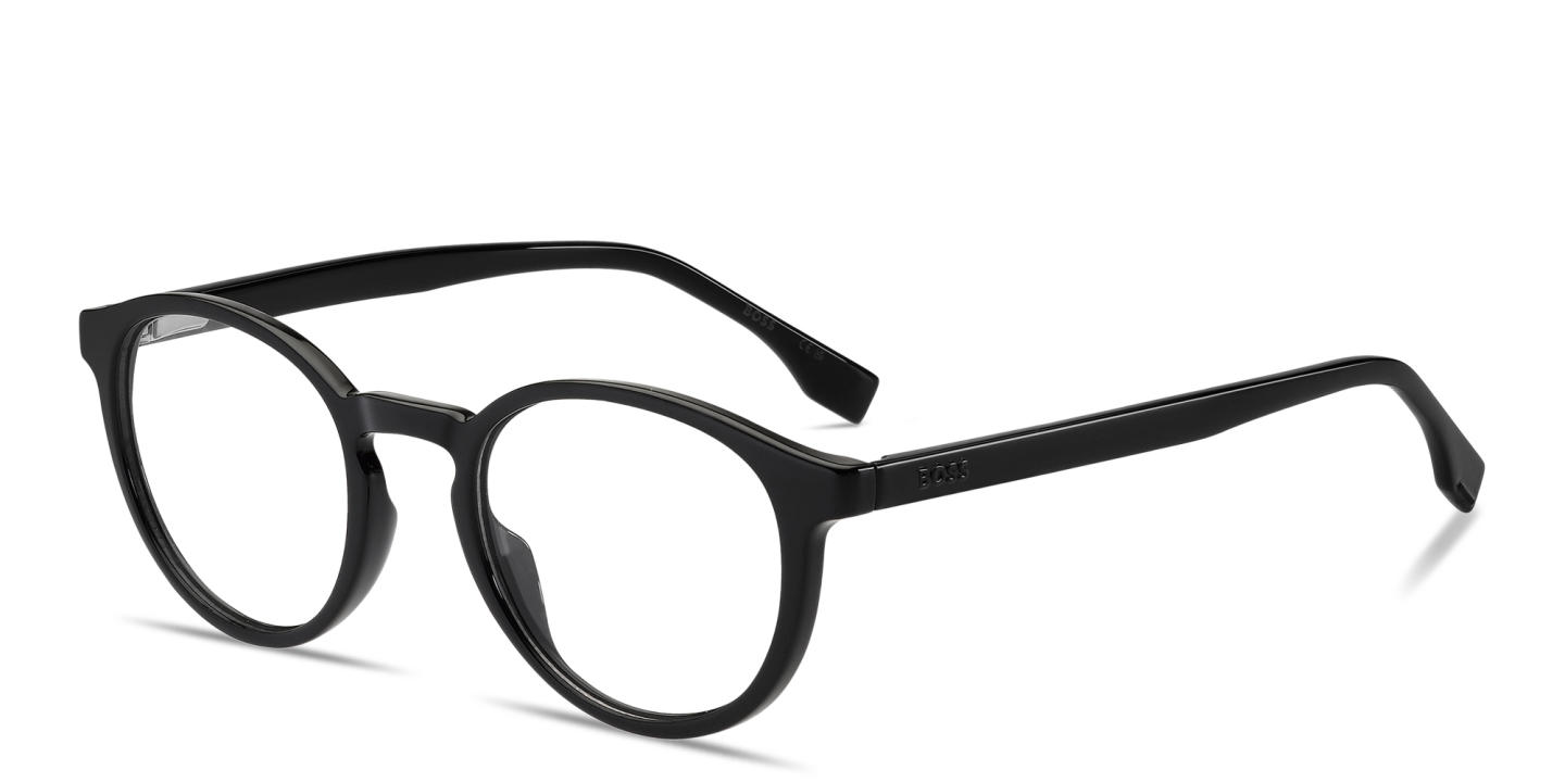 Shop Hugo Boss Logo Round Eyeglasses in Black online.