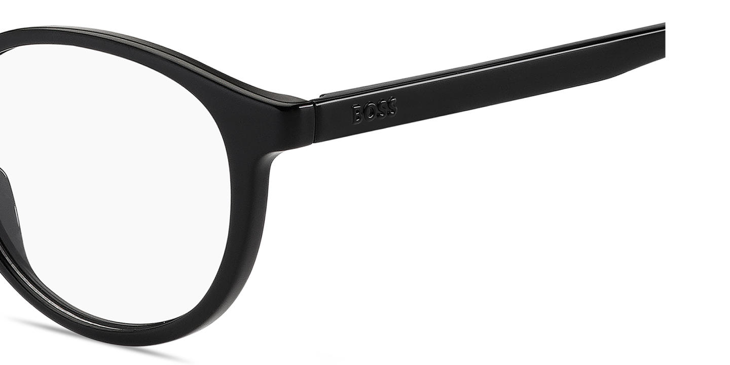 Shop Hugo Boss Logo Round Eyeglasses in Black online.