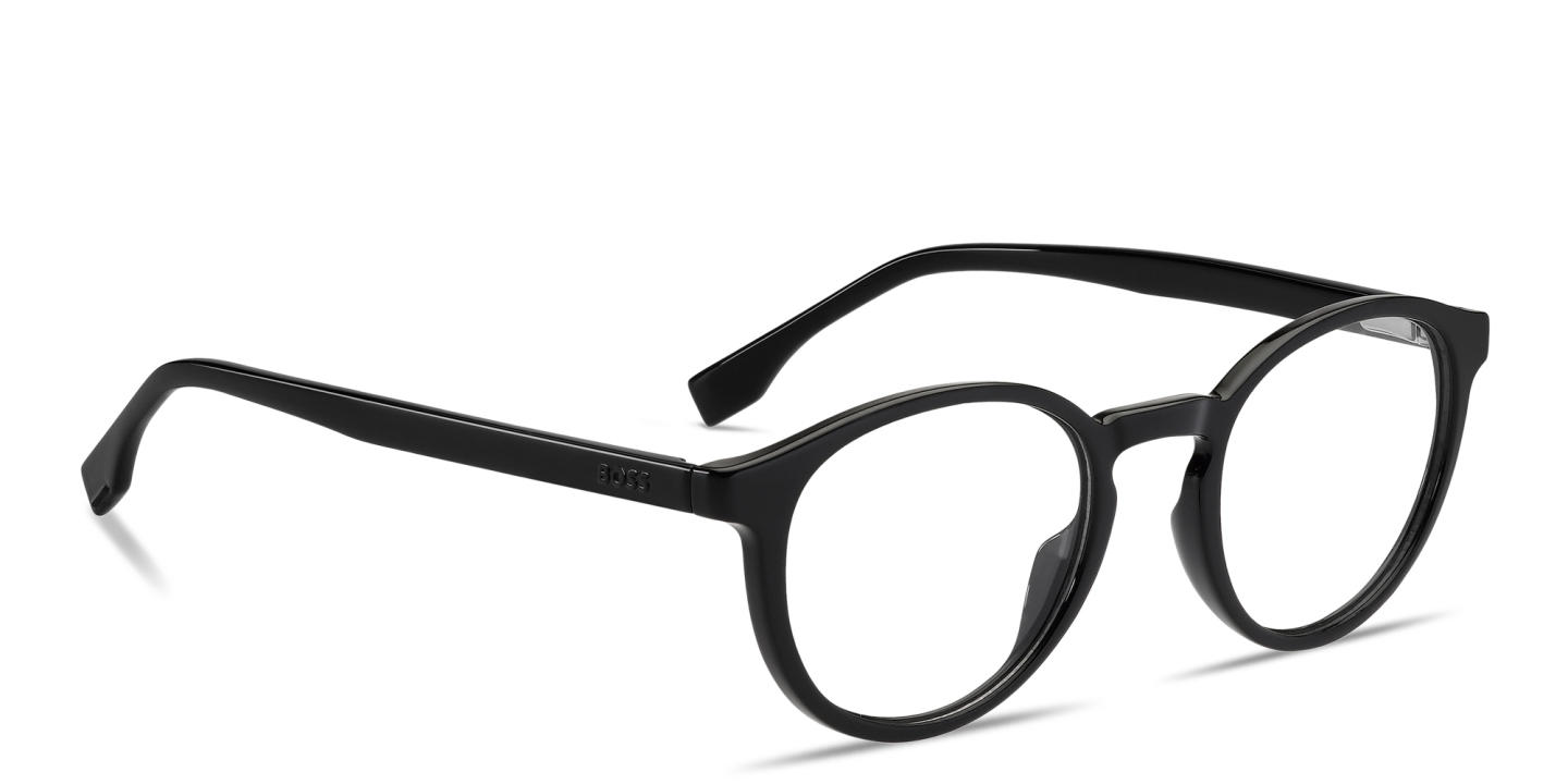 Shop Hugo Boss Logo Round Eyeglasses in Black online.