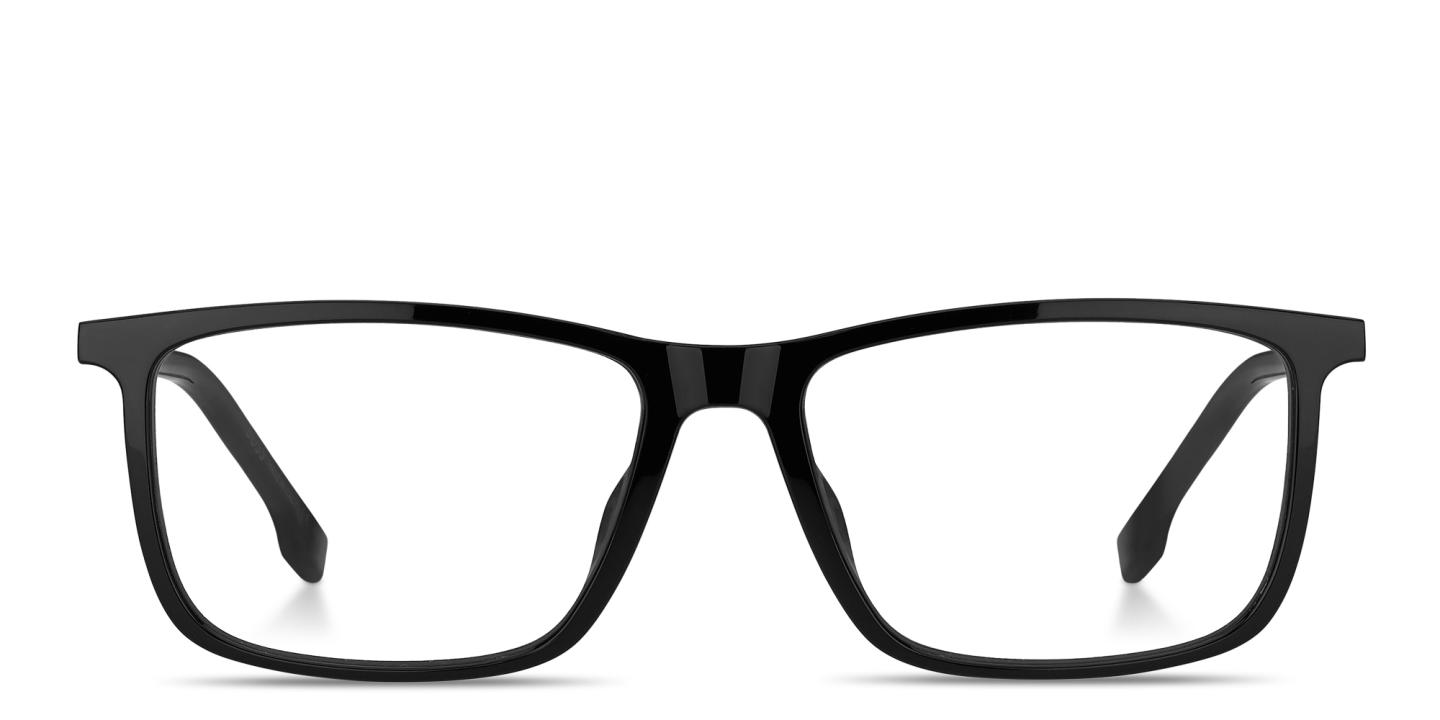 Shop Hugo Boss Logo Rectangle Eyeglasses in Black online.