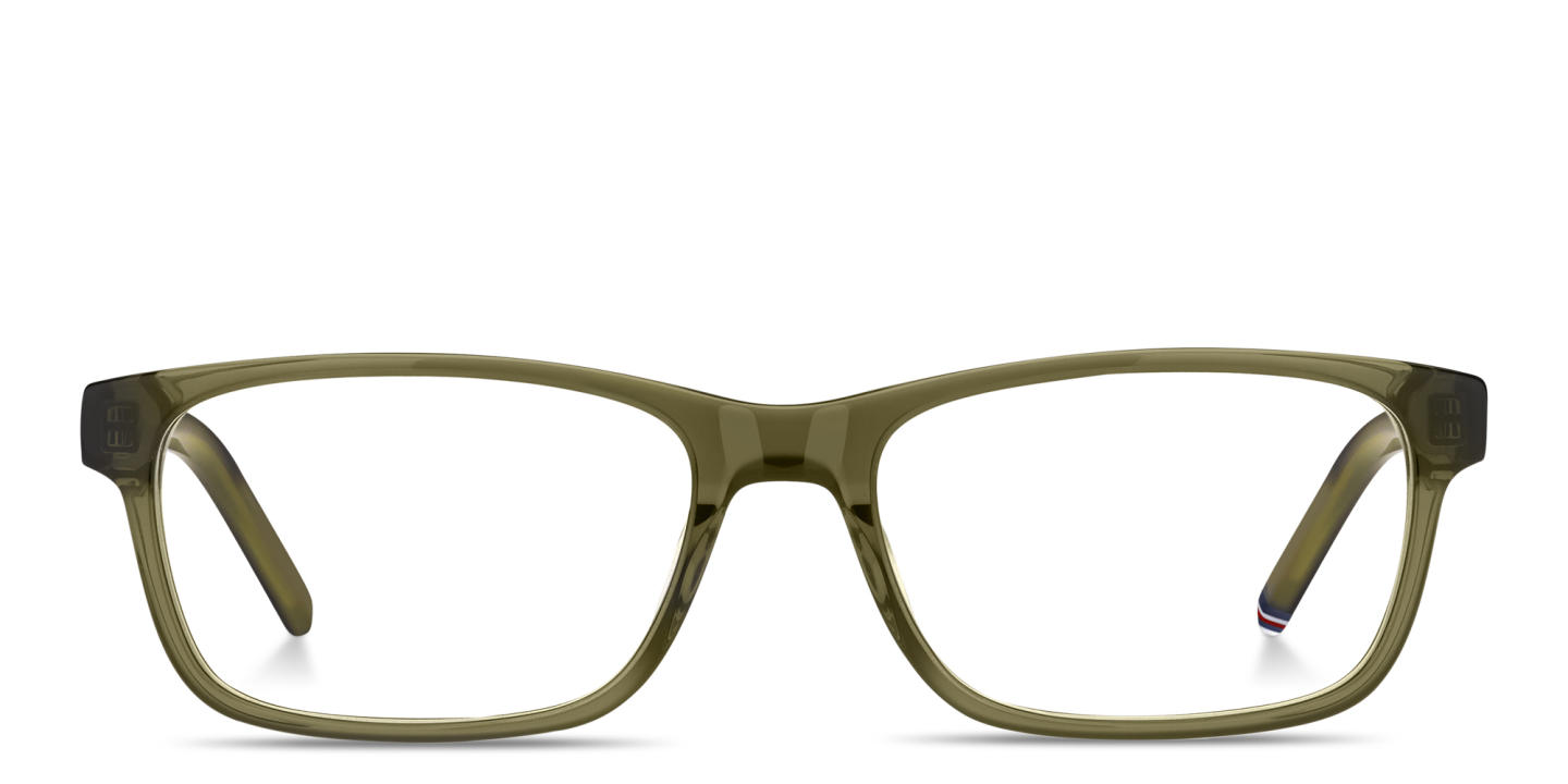 Shop Tommy Hilfiger Logo Rectangle Eyeglasses in Green online.