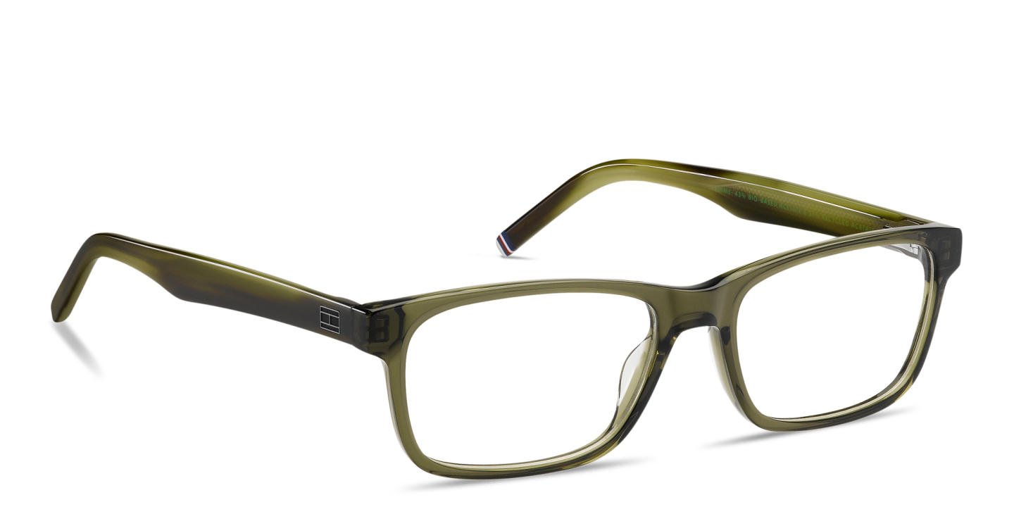 Shop Tommy Hilfiger Logo Rectangle Eyeglasses in Green online.