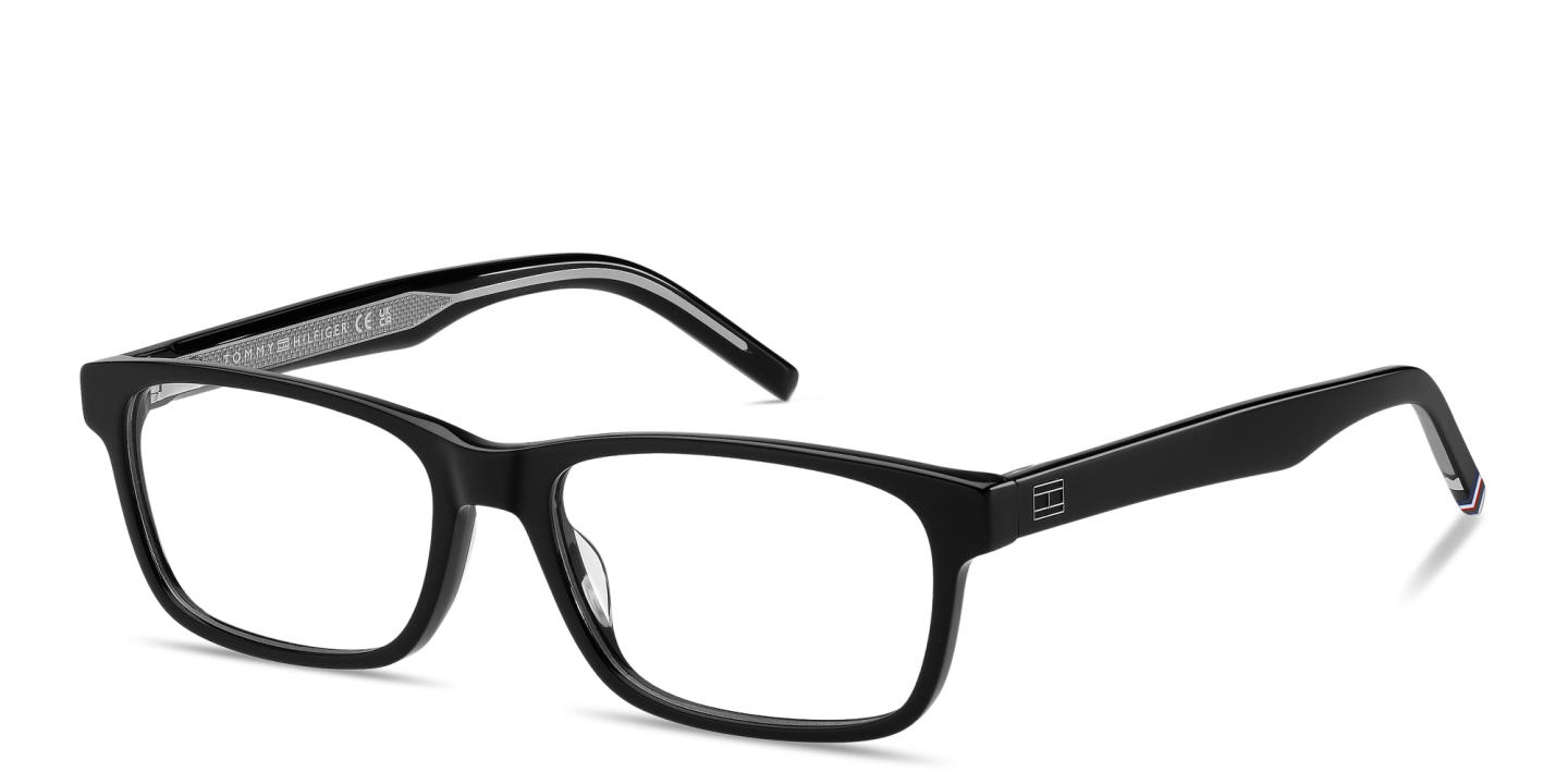 Shop Tommy Hilfiger Logo Rectangle Eyeglasses in Black online.