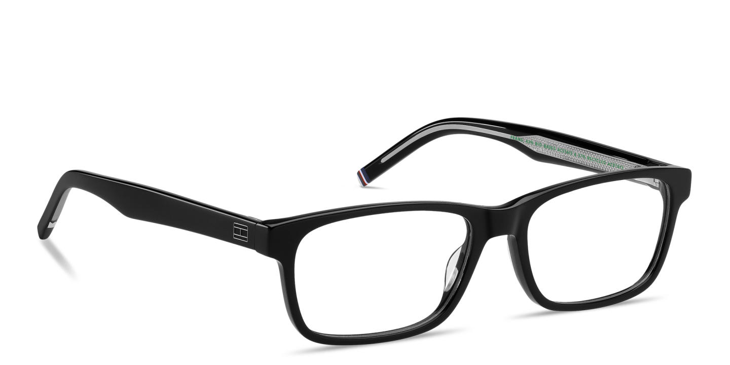 Shop Tommy Hilfiger Logo Rectangle Eyeglasses in Black online.