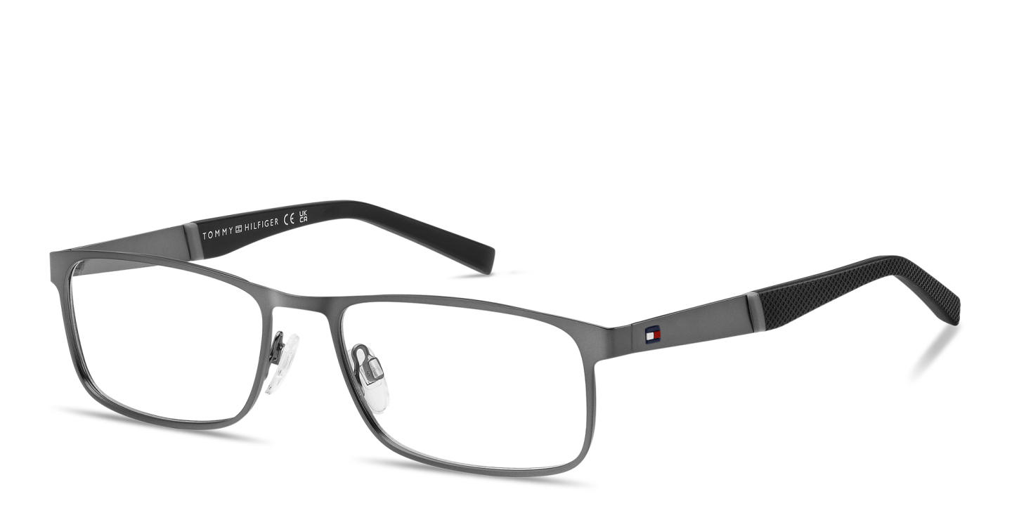 Tommy Hilfiger Logo Rectangle Eyeglasses in Gunmetal – Product Photo 1