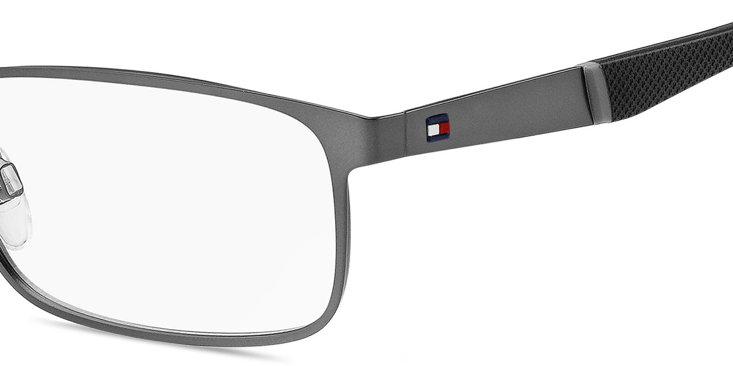 Tommy Hilfiger Logo Rectangle Eyeglasses in Gunmetal – Product Photo 2