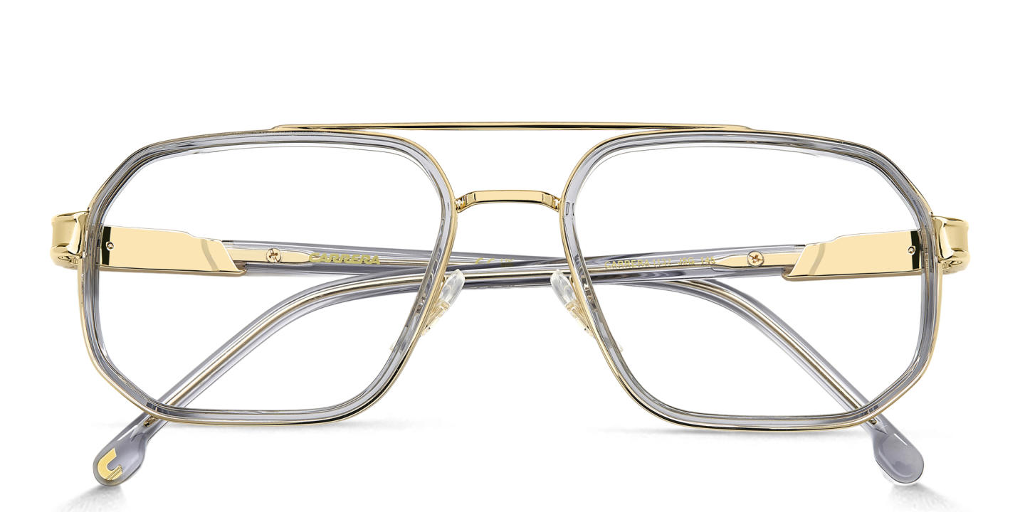 Shop Carrera Logo Aviator Eyeglasses in Gold online.
