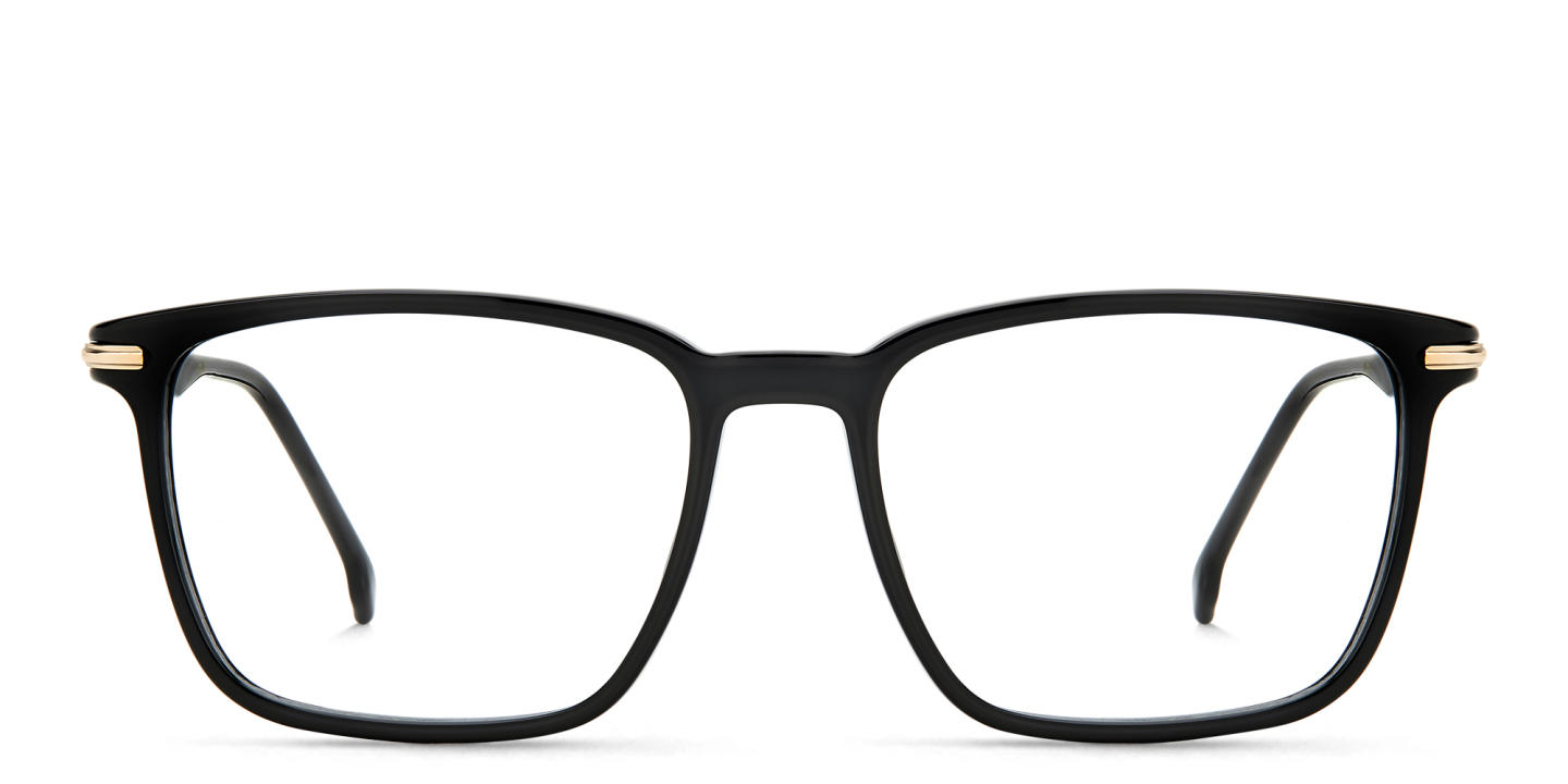 Shop Carrera Logo Rectangle Eyeglasses in Black Gold online.