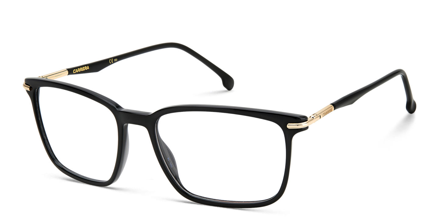 Shop Carrera Logo Rectangle Eyeglasses in Black Gold online.