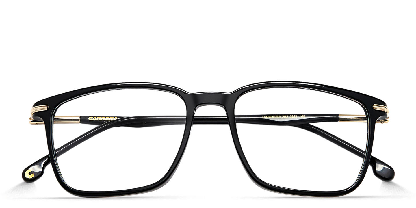 Shop Carrera Logo Rectangle Eyeglasses in Black Gold online.