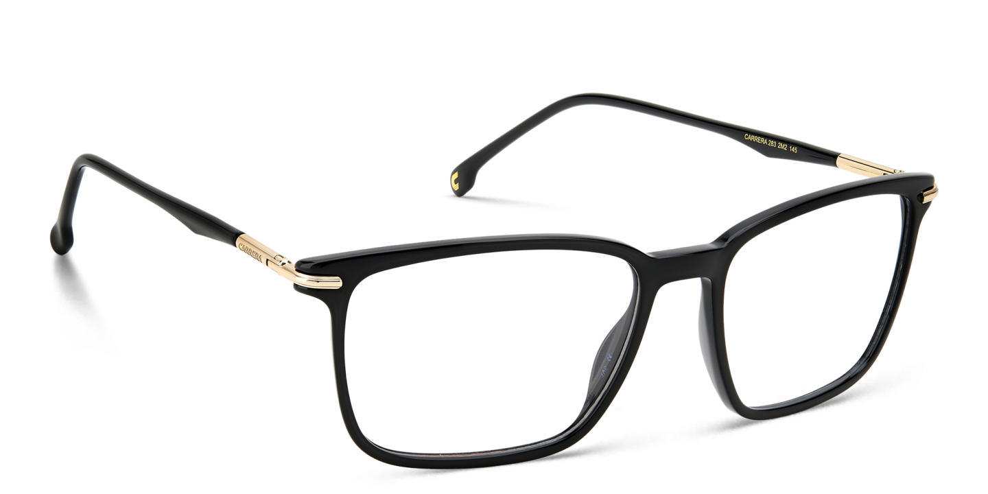 Shop Carrera Logo Rectangle Eyeglasses in Black Gold online.