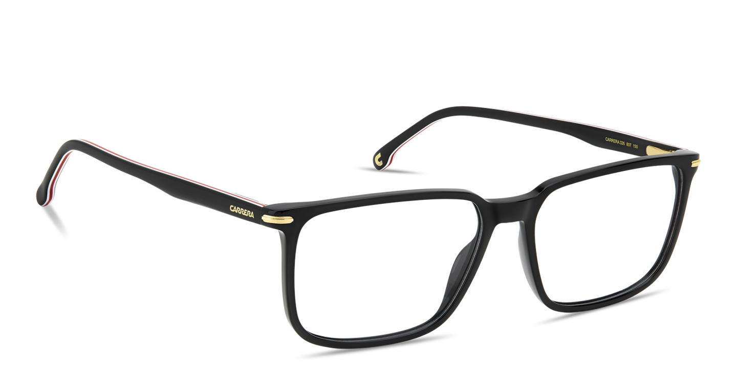 Shop Carrera Logo Lettering Wide Rectangle Eyeglasses in Polished Black online.