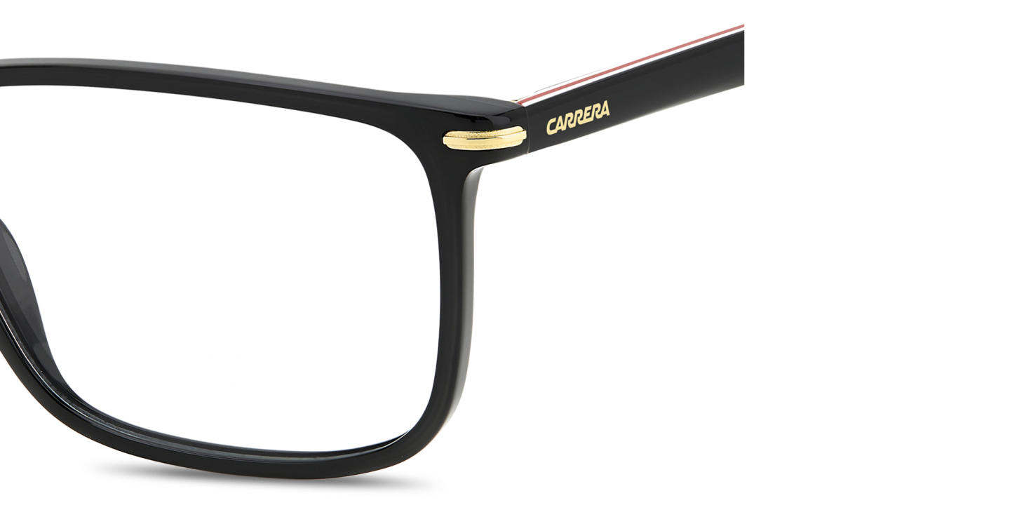 Shop Carrera Logo Lettering Wide Rectangle Eyeglasses in Polished Black online.