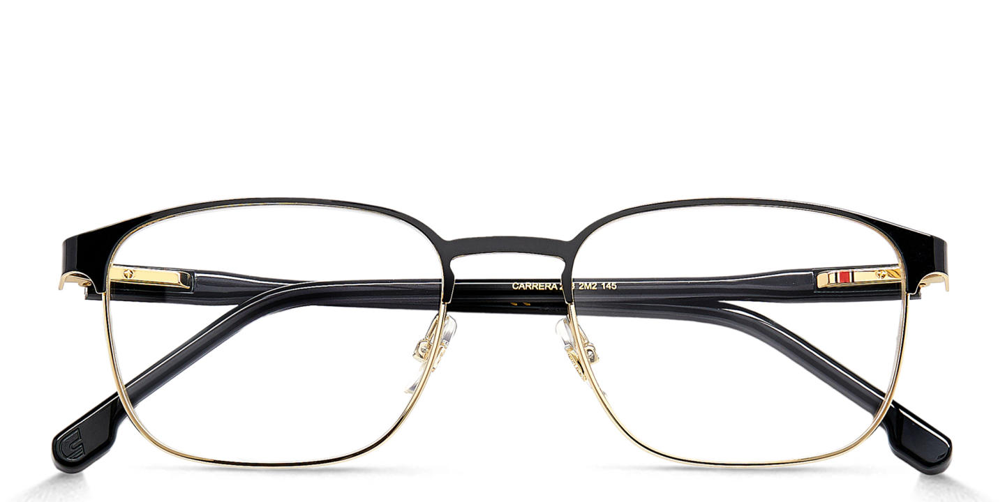 Shop Carrera Logo Square Eyeglasses in Black Gold online.