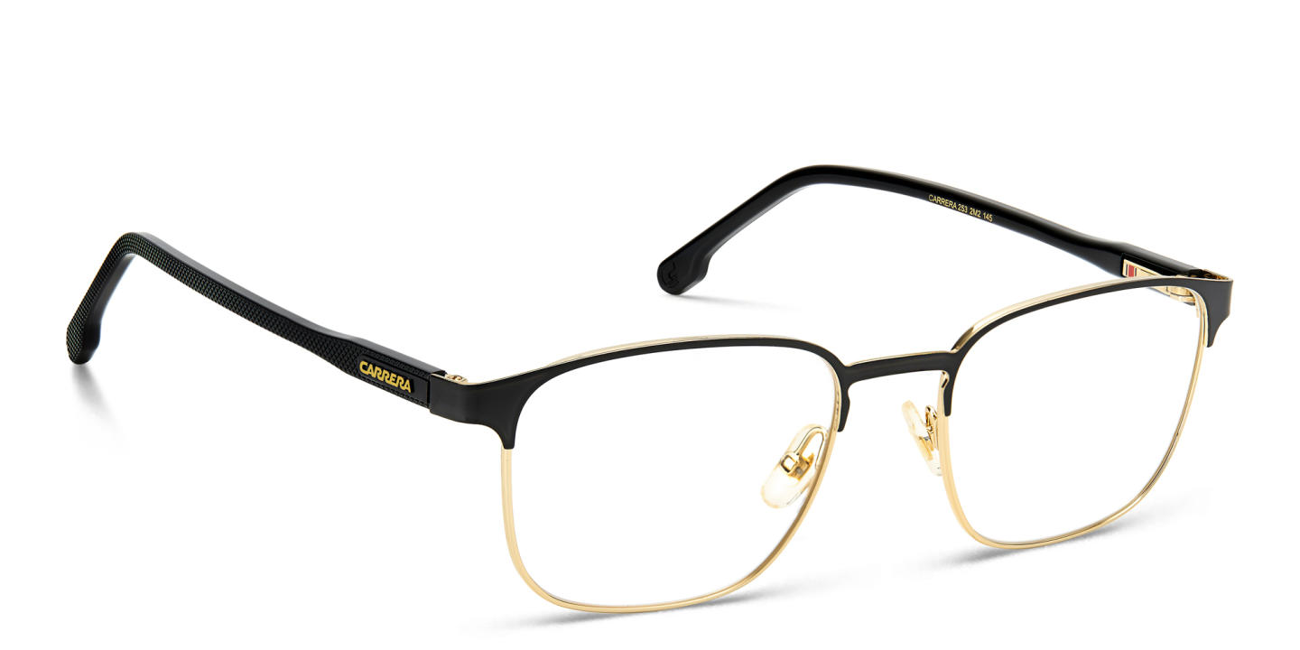 Shop Carrera Logo Square Eyeglasses in Black Gold online.
