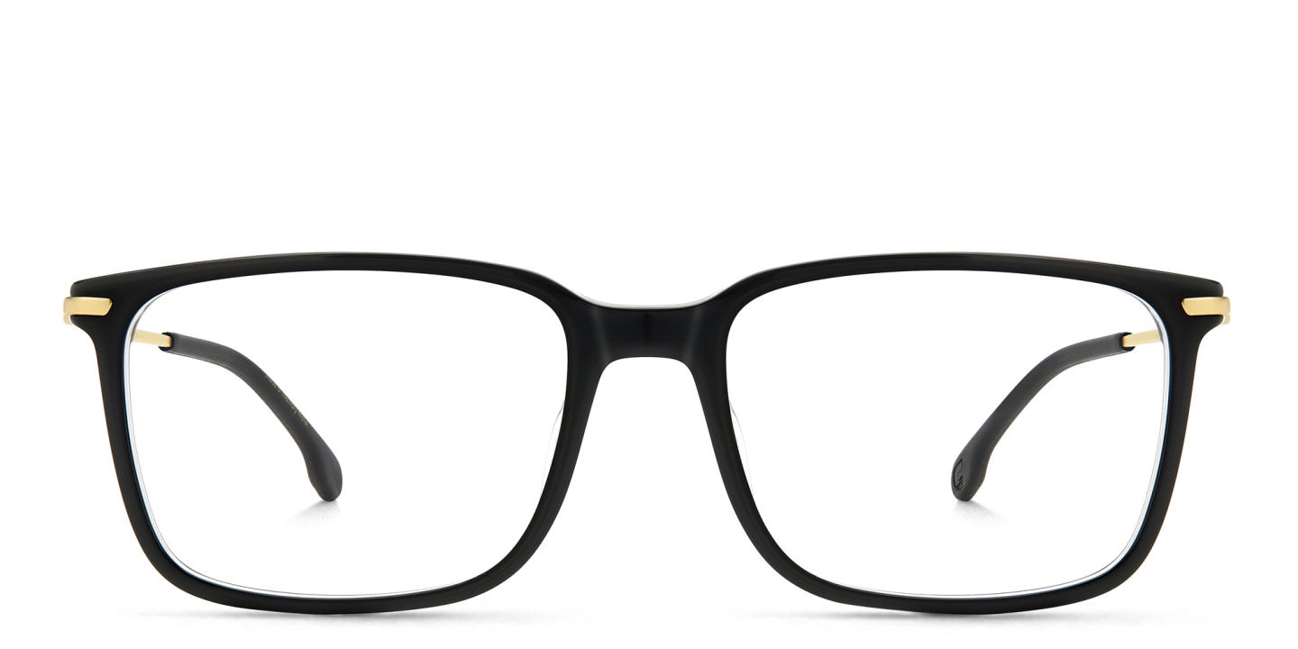 Shop Carrera Logo Rectangle Eyeglasses in Black Gold online.
