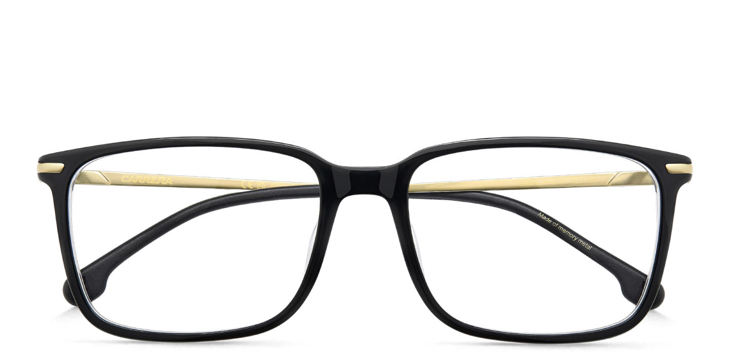 Shop Carrera Logo Rectangle Eyeglasses in Black Gold online.
