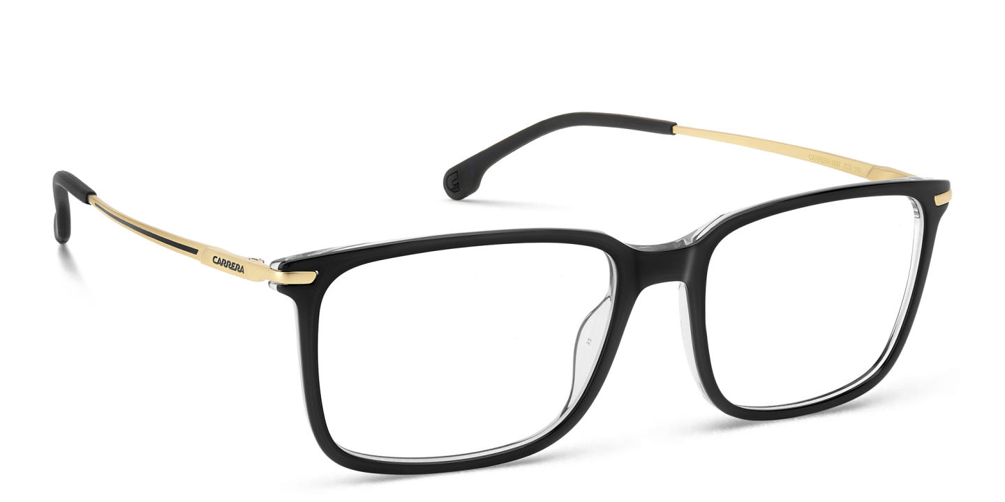 Shop Carrera Logo Rectangle Eyeglasses in Black Gold online.