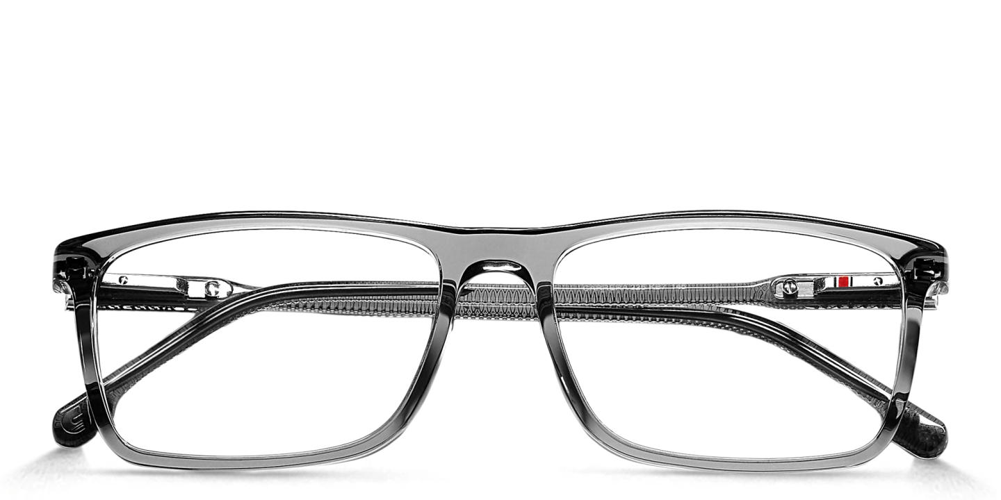 Shop Carrera Logo Rectangle Eyeglasses in Transparent Grey online.
