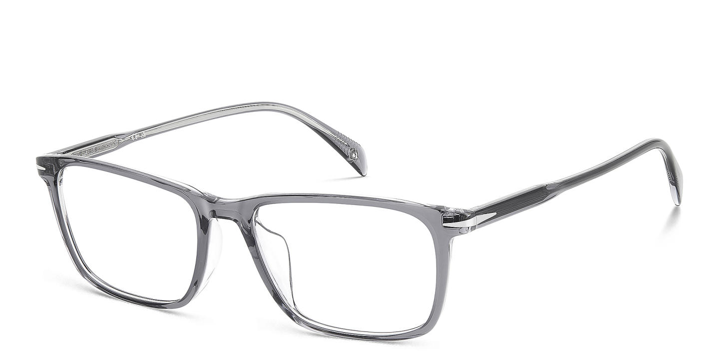Shop DAVID BECKHAM Timeless Icons Rectangle Eyeglasses in Grey Crystal online.