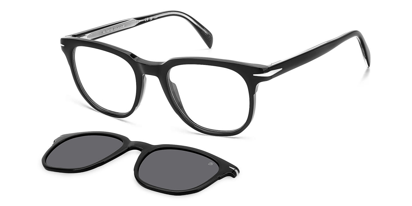 Shop DAVID BECKHAM Style Pioneer Clip-On Square Eyeglasses in Black online.