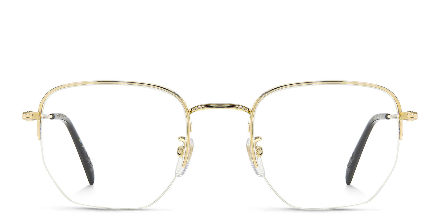 Shop DAVID BECKHAM Timeless Icons Half-Rim Irregular Eyeglasses in Gold online.