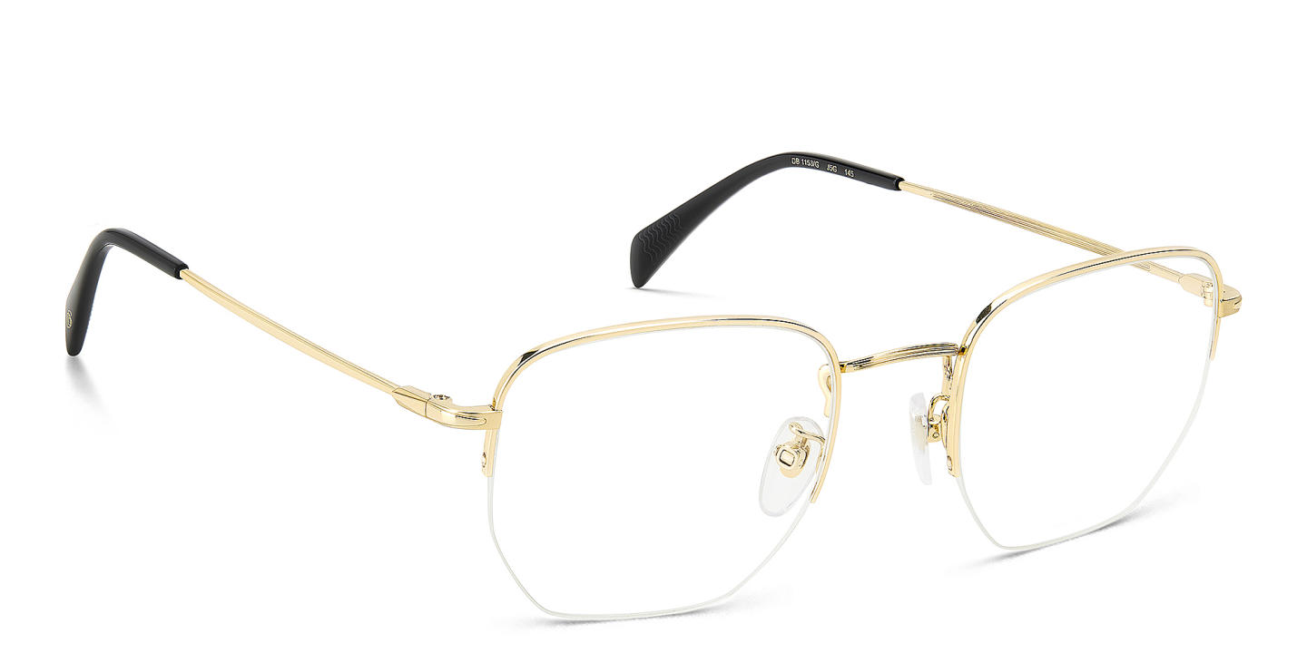 Shop DAVID BECKHAM Timeless Icons Half-Rim Irregular Eyeglasses in Gold online.