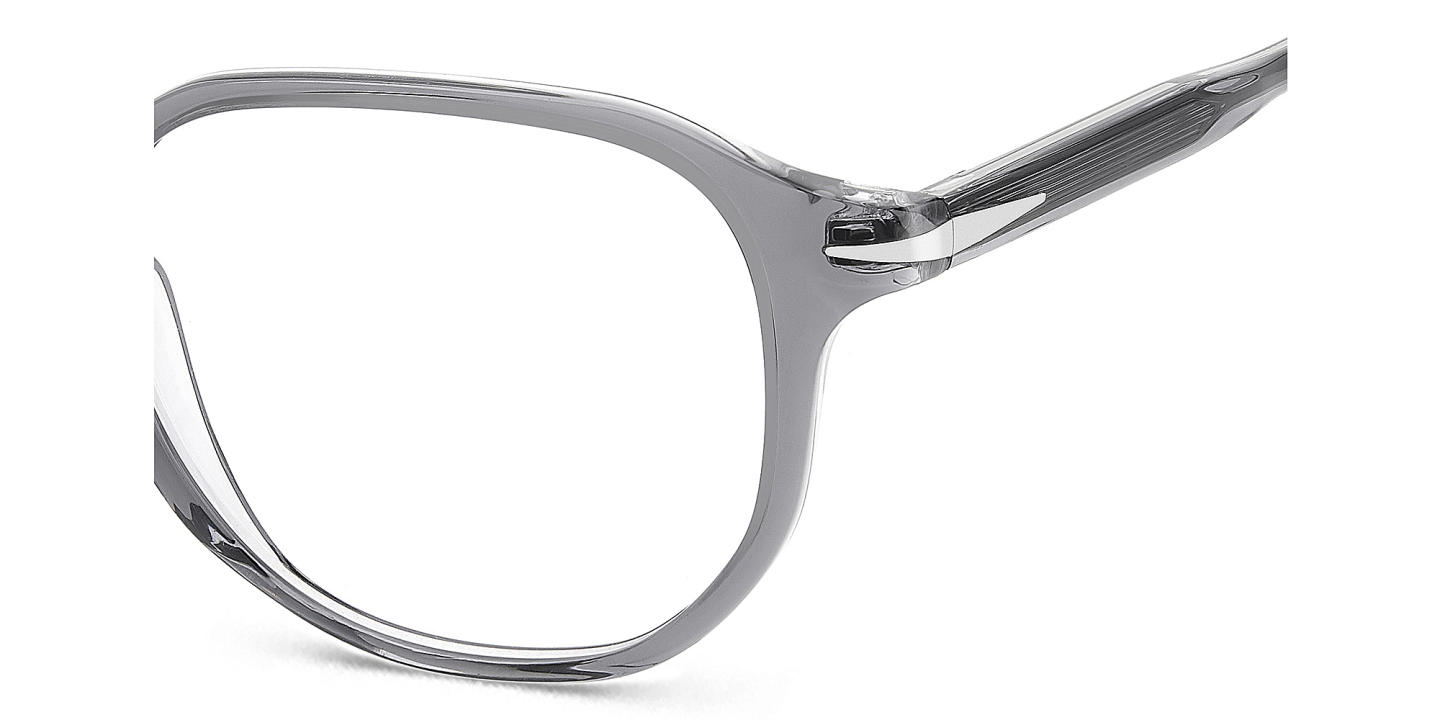 Shop DAVID BECKHAM Timeless Icons Irregular Eyeglasses in Grey Crystal online.